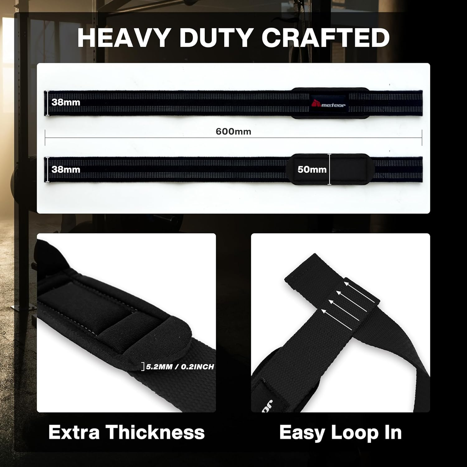 METEOR Pro Weightlifting Straps with Silicone Weave for Maximum Grip (Pair), 60Cm Heavy-Duty Padded Lifting Straps for Powerlifting, Deadlifts, and Heavy Workouts - Red-1 Pair image number 4