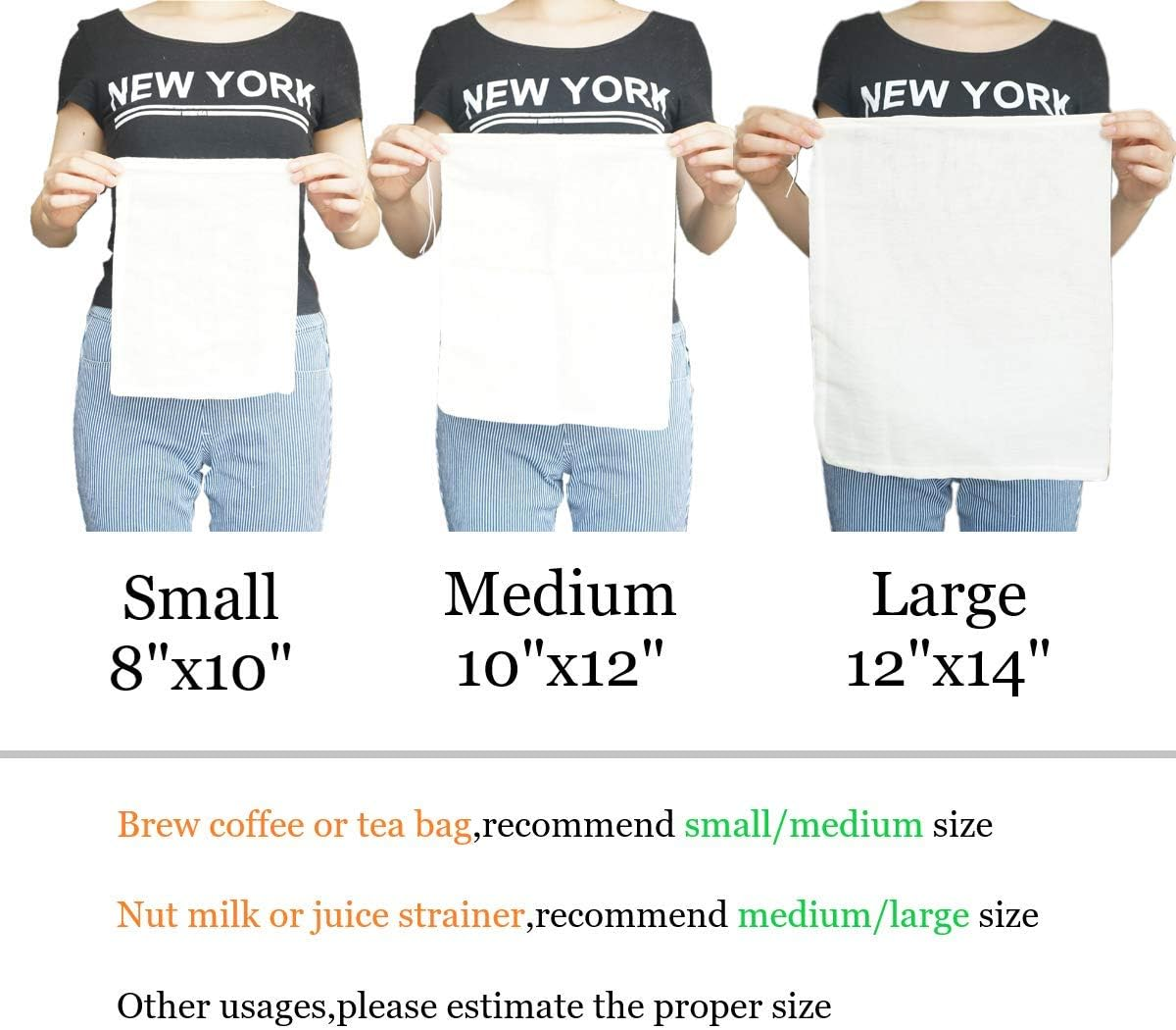 AUXIN Nut Milk Bags,100% Cotton Cheesecloth Bags,Yogurt/Coffee/Tea Strainer,Reusable Almond Milk,Oat Milk,Juice,Cold Brew Coffee,Food Grade,Reusable Washable Strainer (Large, 2 Pack) image number 3