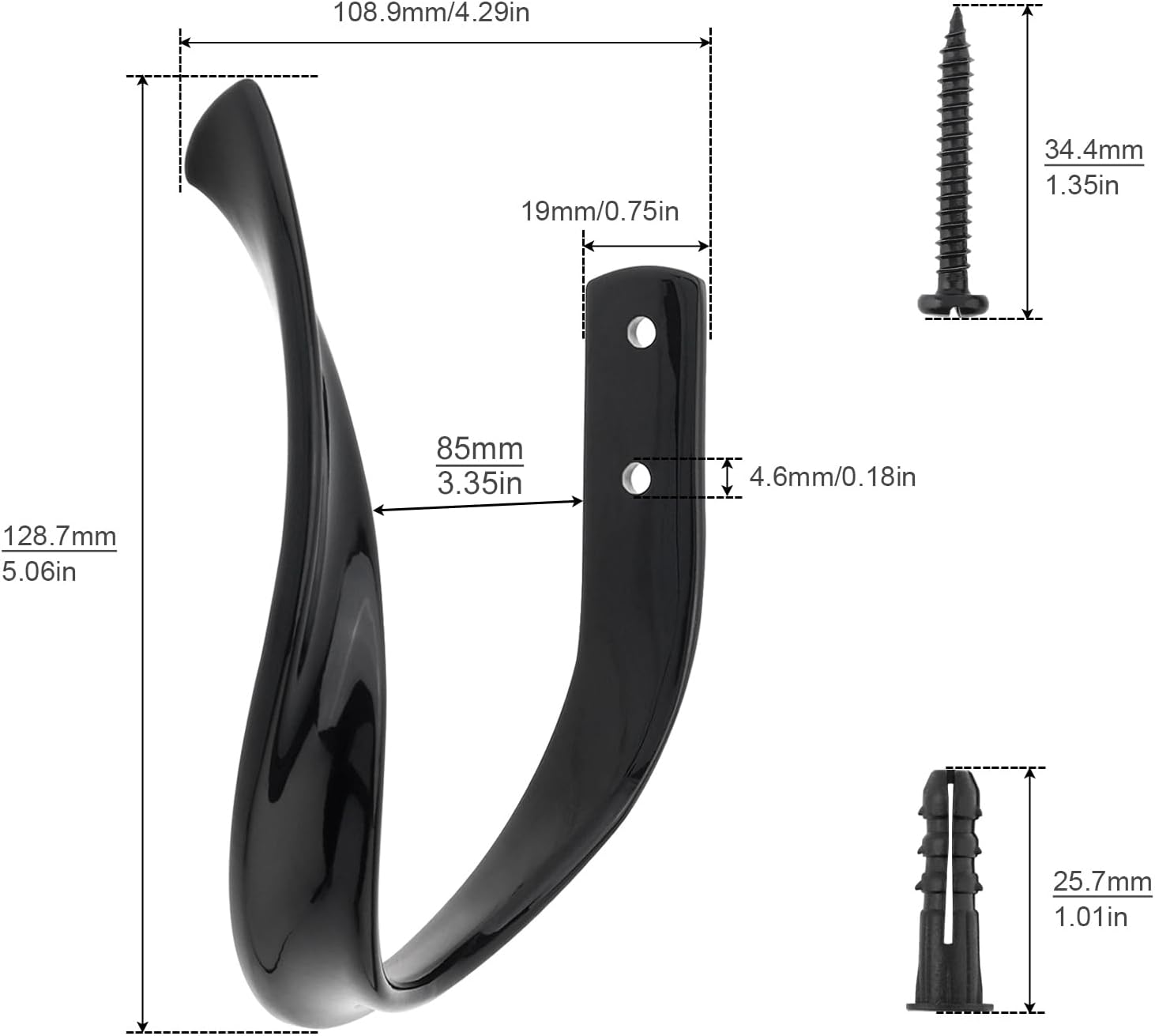 HOJLKLD 2 Pack Curtain Holdbacks, Aluminum Alloy Wall Mounted Decorative Drapery Tiebacks with Screws and Anchors, Heavy Duty U-Shape Wave Window Curtain Hooks for Home Decor (2, Black) - 2, Silver image number 7