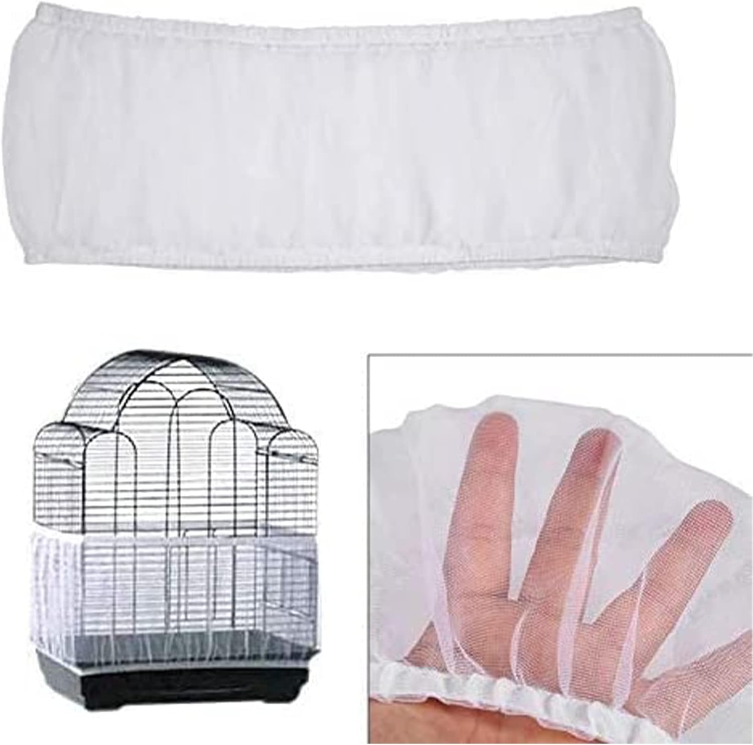 Kiuiom Bird Cage Cover, Bird Cage Seed Catcher, Protective Net for Bird Cage, Mesh Seed Catcher, Adjustable Circumference 88-166 Cm, Parrots, Nylon Net for Round, Square, Birds, Parrot Pet image number 3