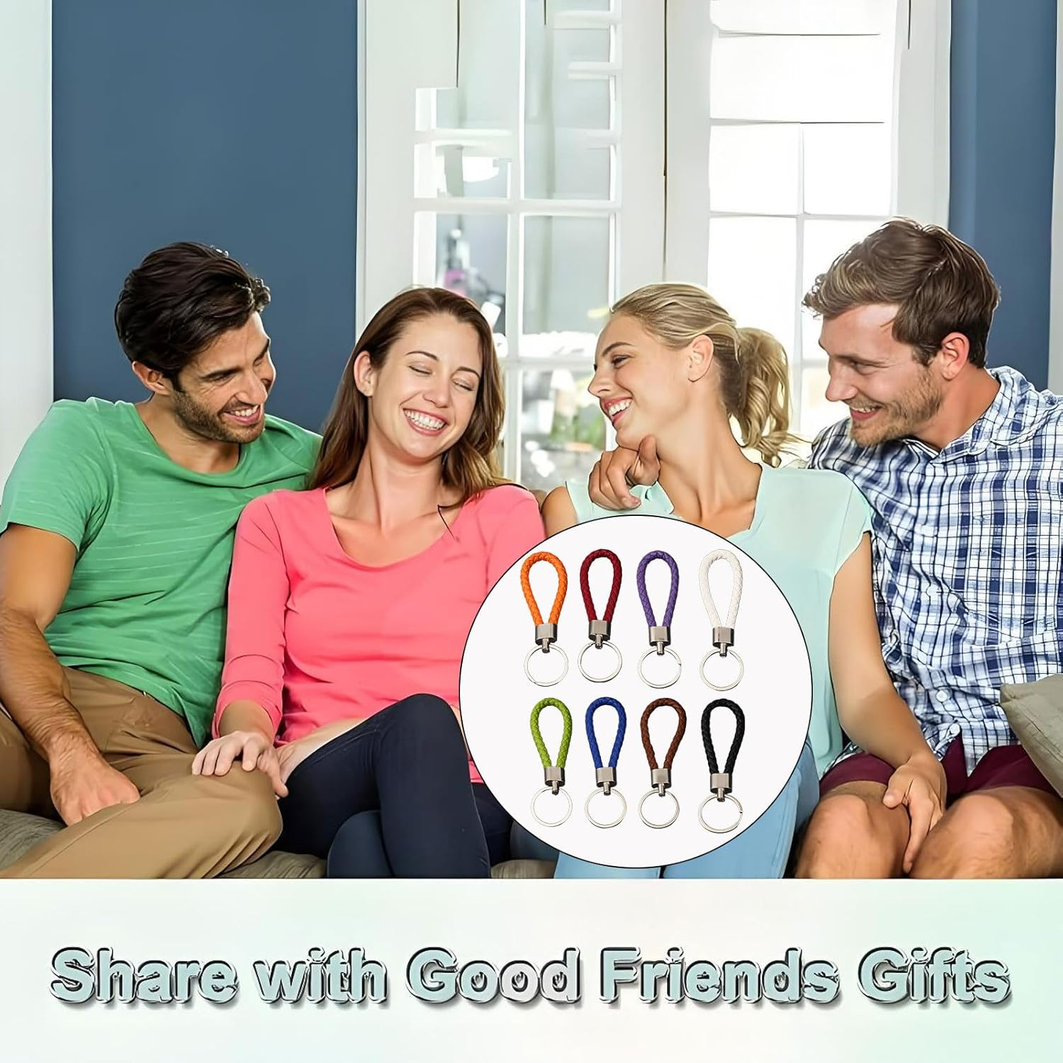 MYTOAU 8 PCS Braided Leather Key Chain,8 Colors Woven Key Ring, Handmade Weave Rope Keychain Car Motorcycle Simple Key Chaincar Door Key Chains for Ladies Men Kids image number 2