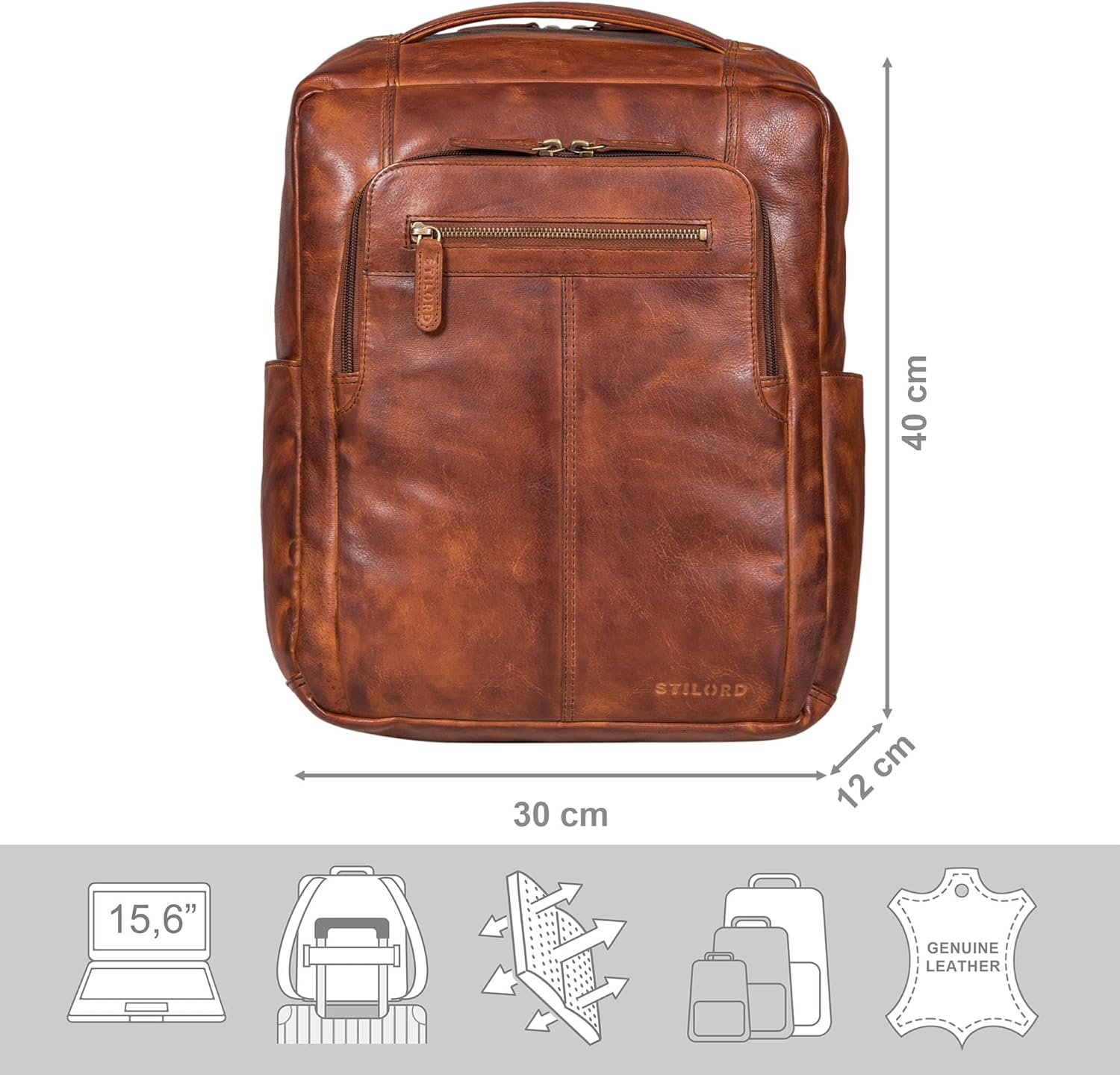 STILORD 'Guido' Unique Leather Backpack Vintage Laptop Backpack 15.6 Inch Work Backpack Men DIN A4 Folder Daypack Women'S Genuine Leather image number 2