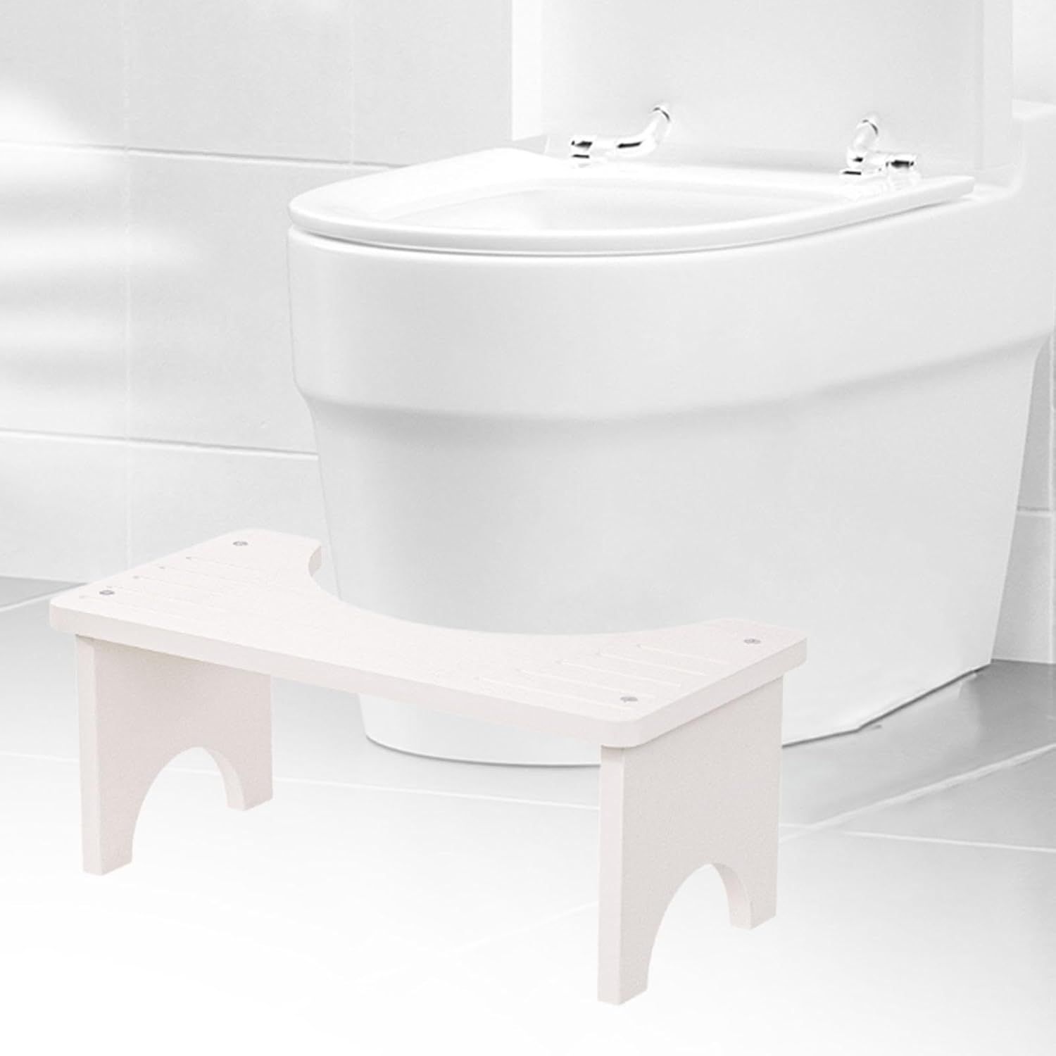 STARTIST Wooden Squat Stool for Adults, Bathroom Step Ladder with Non-Slip Base, White, as Described - Brown image number 4