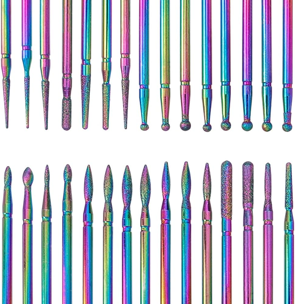 Treki Pack of 30 Pointed Nail Cutter Attachments for Acrylic Nails, Cuticle Bit for Cutters, Ball Diamond for Acrylic Nails, Cuticle Bit for Cutters, Nail Drill Bits for Manicure, Nail Bits for Gel