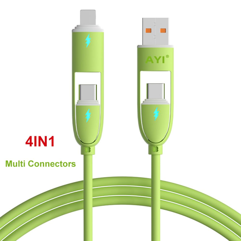 AYI 4In1 Multi Ports Charger 4 Combinations in One Cable USB A/Type C to Type C PD 100W Fast Charging Cord Flexible Nylon Braid Compatible with Almost of Electrical Devices-Multi Ports Braid Green - 3 Combinations Purple image number 6