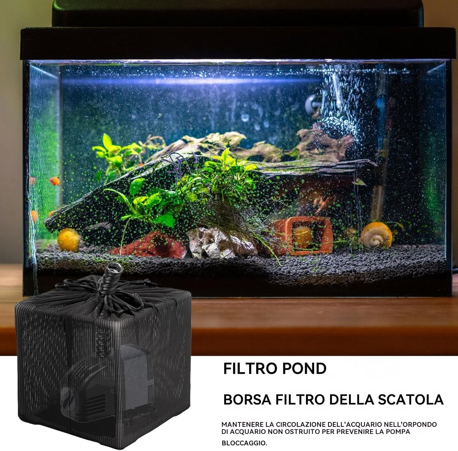 Pump Barrier Bag - Anti-Clogging Mesh Filter with Drawstring Cover, Water Pump Protection | Filter Bag for Aquariums and Fountains for Aquariums, Ponds, Gardens, Patios, Este Use image number 1