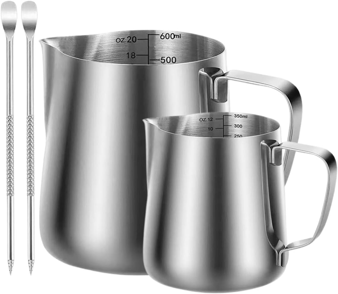KICHOUSE Milk Frothing Pitcher Set Stainless Steel 350Ml 600Ml Espresso Milk Pitchers with Latte Art Pen Coffee Steaming Jug for Coffee Enthusiasts and Home Brewing image number 3