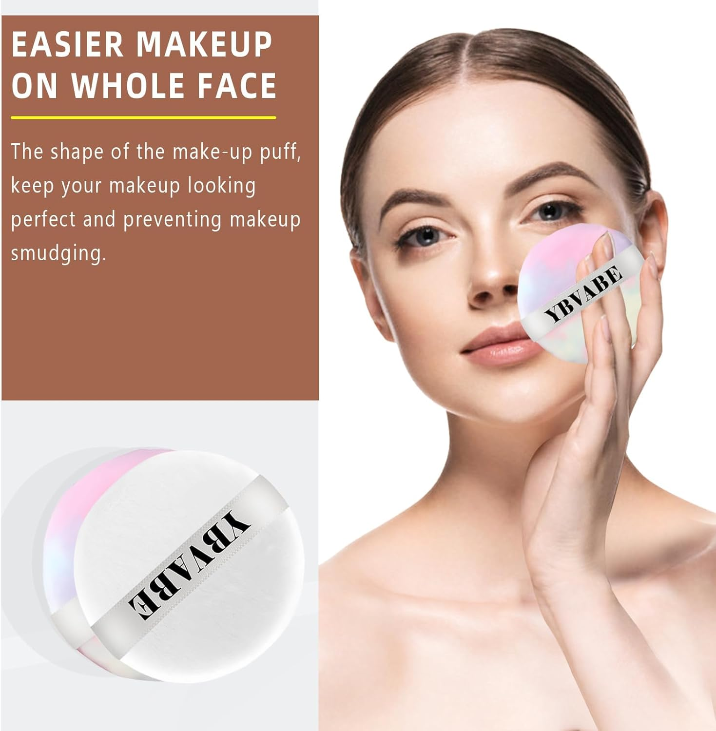 YBVABE Large Powder Puff - Ultra Thick Big 10Cm/4Inches - 3Pcs Washable Velour Body round Fluffy Baby Cosmetic Puff Makeup Sponge for Loose Powder