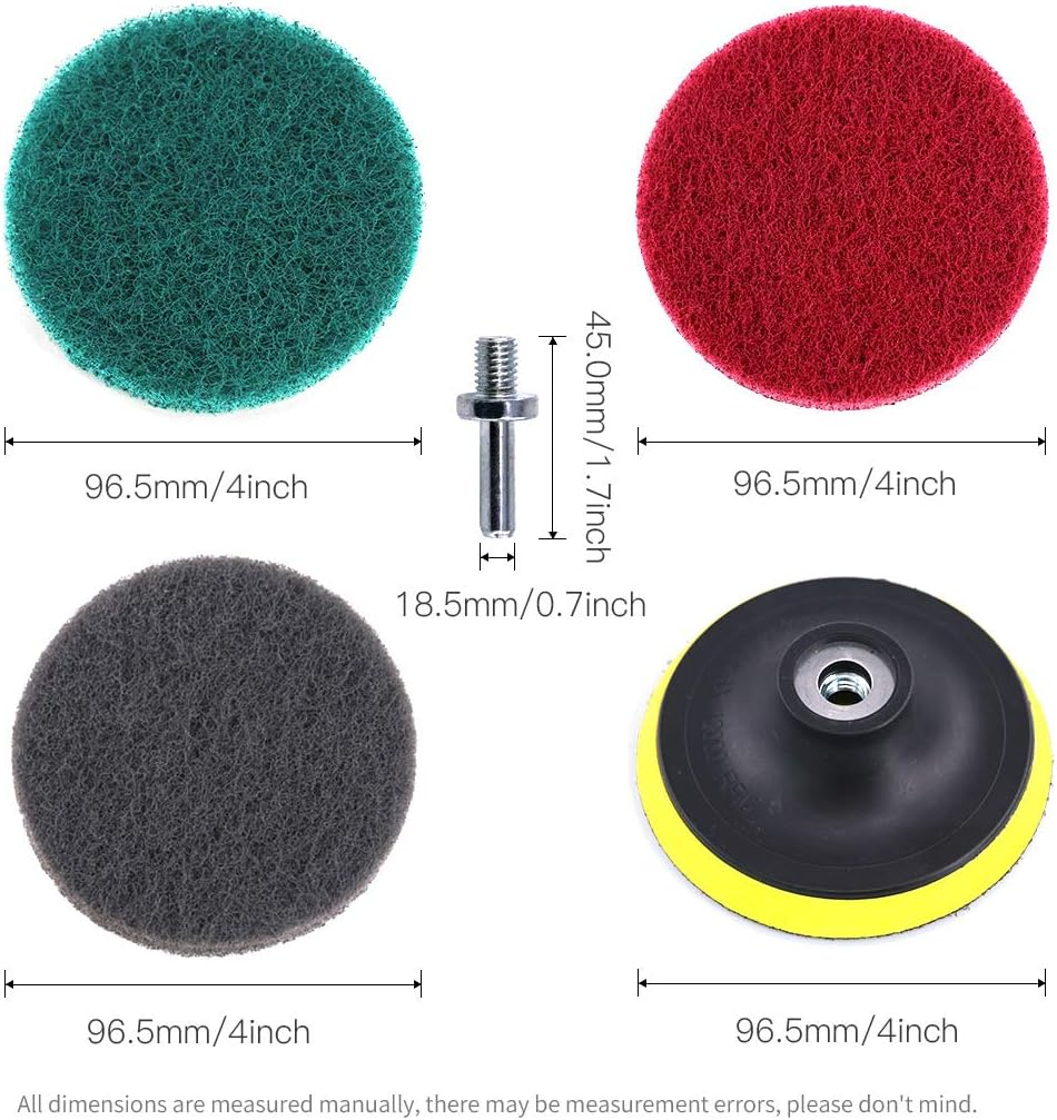 Glarks 16Pcs 4 Inch Drill Power Brush Tile Scrubber Scouring Pads Cleaning Kit with 4 Inch Disc Pad Holder for Bathroom & Kitchen Cleaning, 3 Different Stiffness (Red, Gray, Green) image number 1