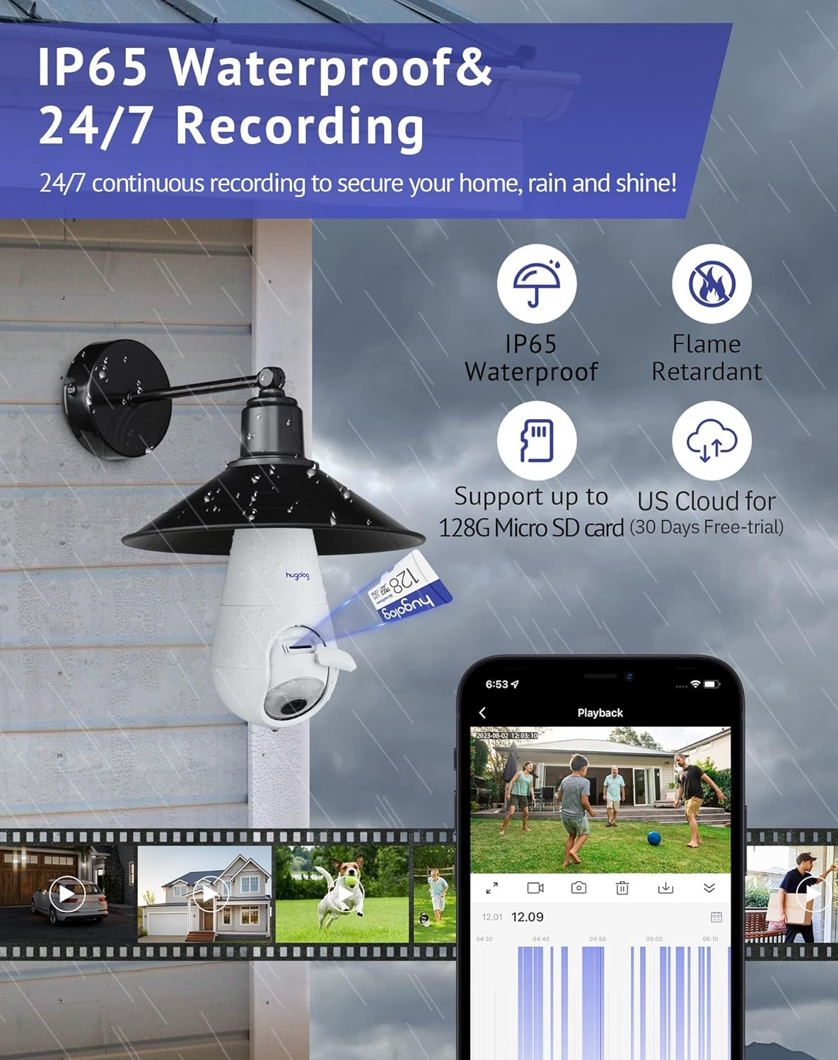 Hugolog - 3K 5MP Wireless Security Light Bulb, Outdoor Wireless Security Cameras 2.4Ghz for Home Security, Indoor with AI Sound Processing and Detection image number 2