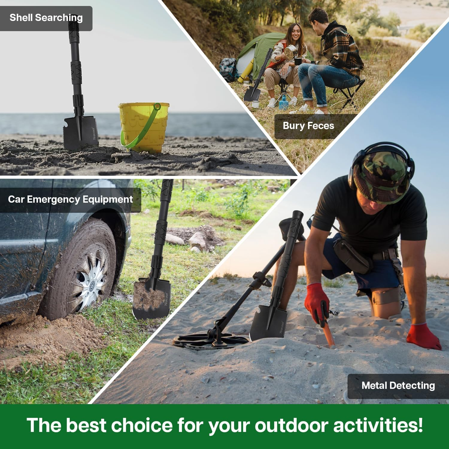 Folding Shovel Pickax with Carrying Pouch Portable Tactical Army Spade Military Multitool for Outdoor off Road Camping Hiking Driving Backpacking Entrenching Digging Gardening Survival Vehicle Tool image number 6