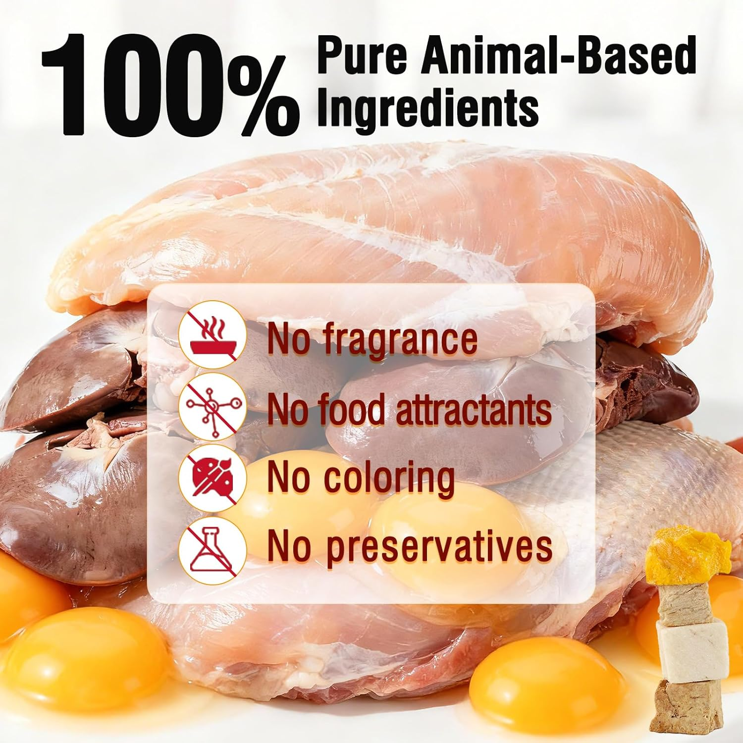 Freeze Dried Cat Dog Treats, 4 in 1 Meat Chicken Duck Egg Yolk Chicken Liver, Cat Dog Food Snack (100G) image number 2