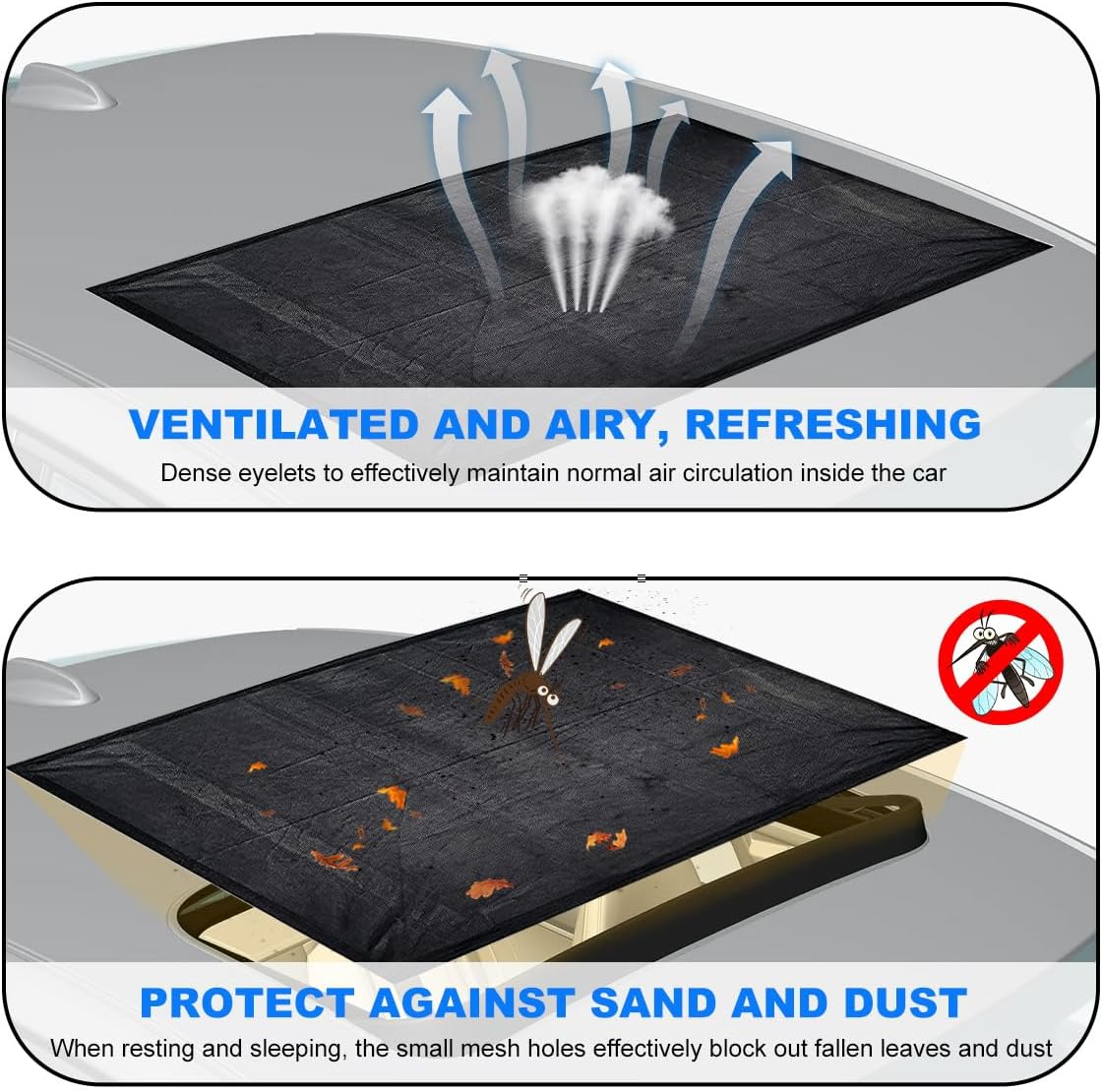 Car Sunroof Sun Shade, Magnetic Quick Install UV Sun Protection Auto Roof Screen Cover for Overnight Camping, Breathable Sunshade Mesh for Vehicle Moonroof and Side Window image number 3