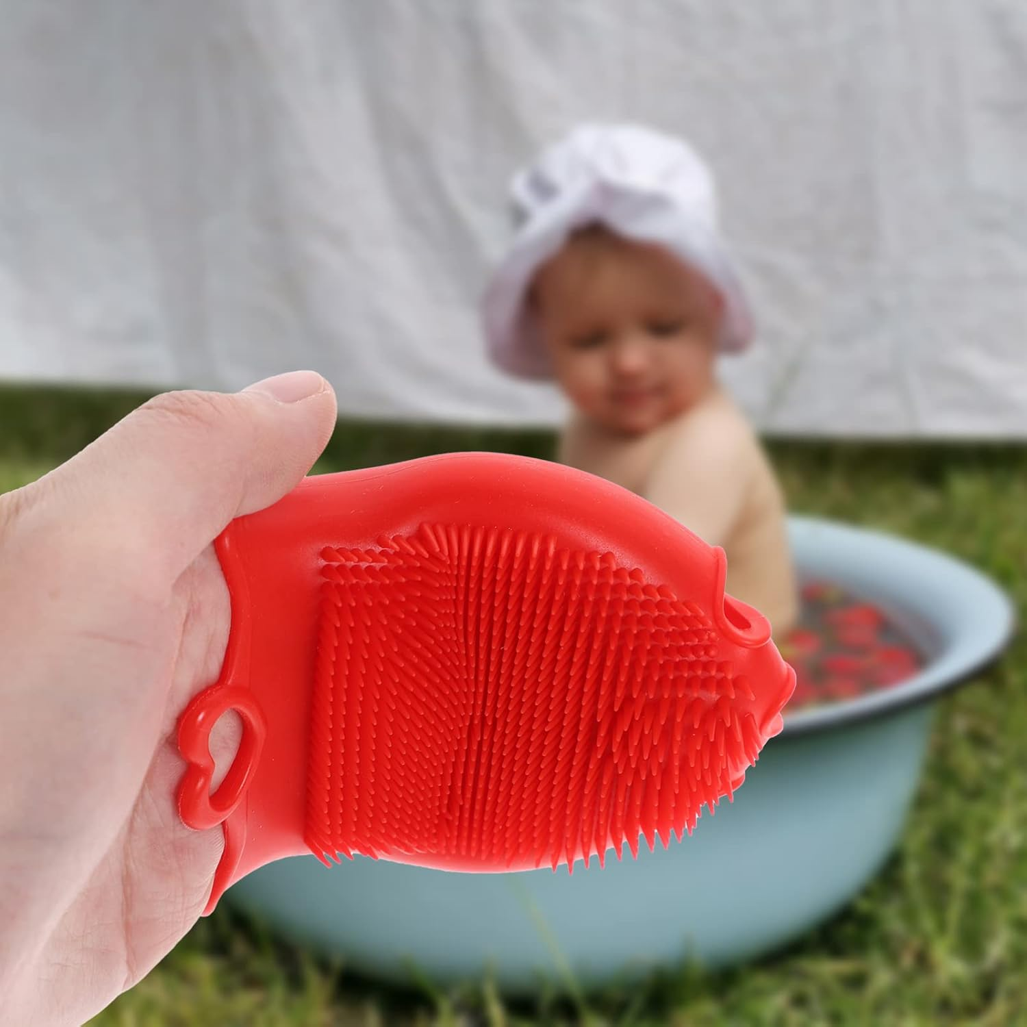 Beaupretty Baby Shampoo Brush Silicone Bath Mitt Body Bath Brush Baby Bath Sponge Gentle Silicone Scrubber Kids Washcloth for Toddlers Red image number 2