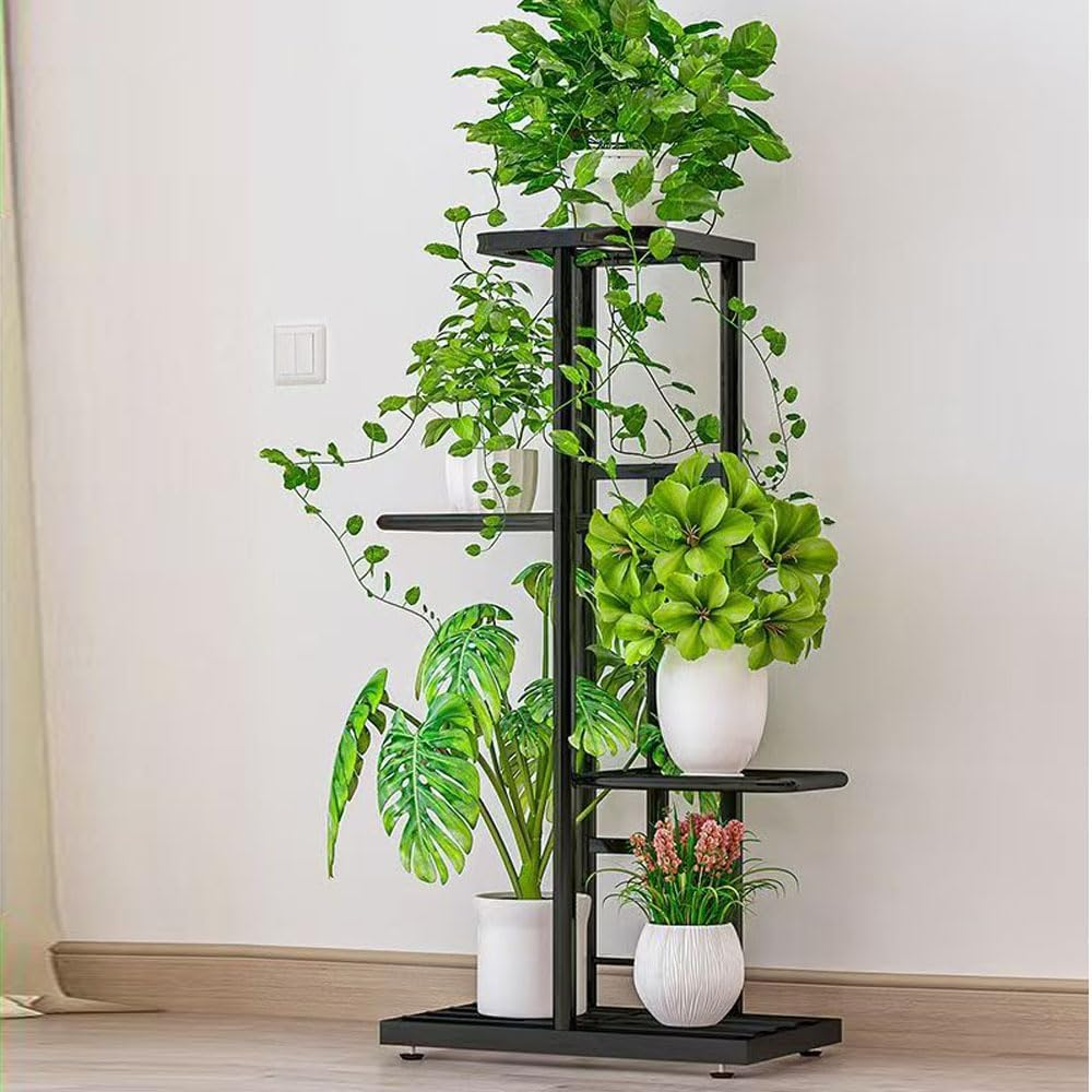 Hbluefat 4 Tier Metal Plant Stand Rack, 5 Potted Multiple Flower Pot Holder Shelf, Indoor&Outdoor Planter Display Shelves for Patio Garden, Living Room, Corner Balcony and Bedroom (White)