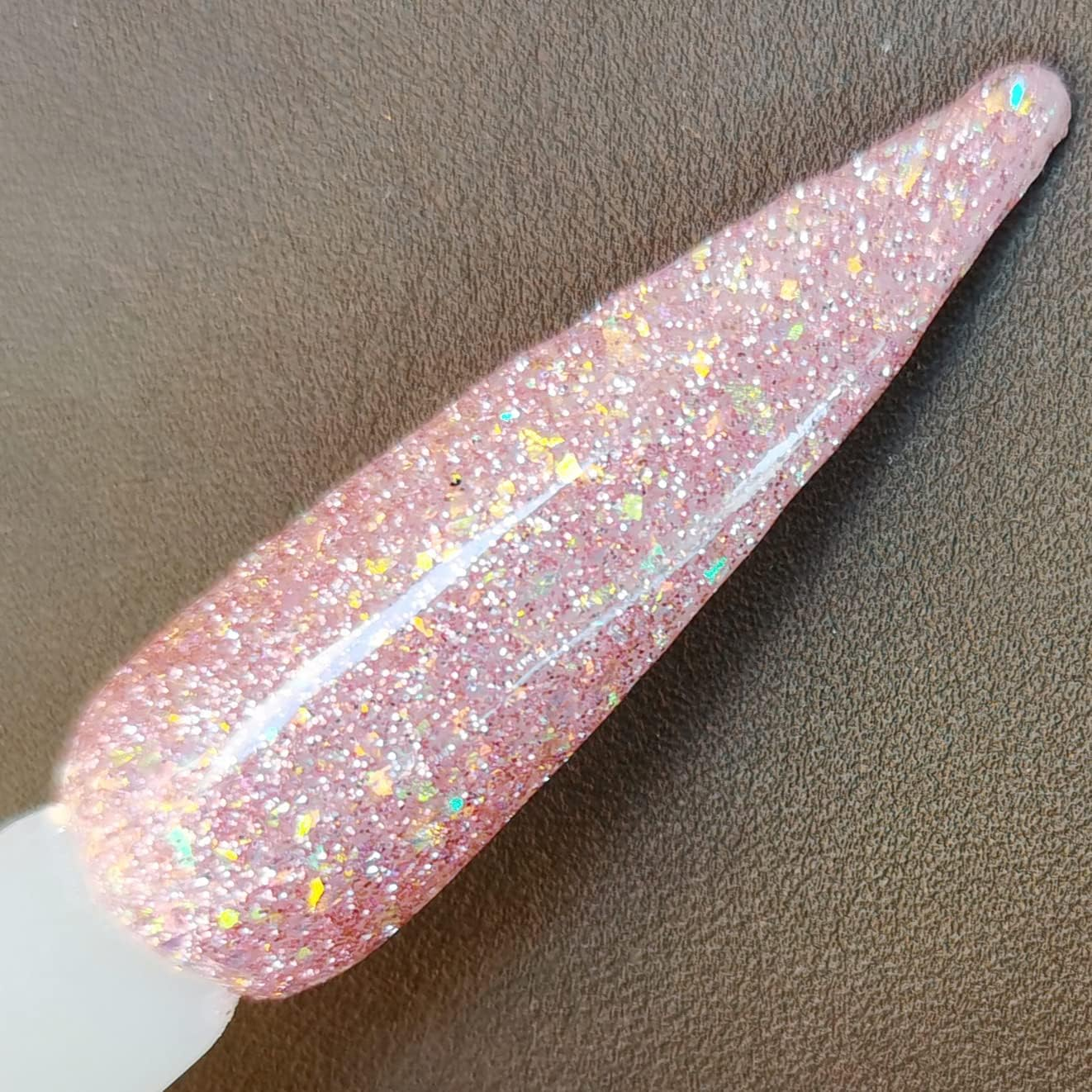 Salon Quality Holographic Glitter Pink Nail Dip Powder 1OZ Sparkle Glitters Nail Dipping Powder with Opal Foils
