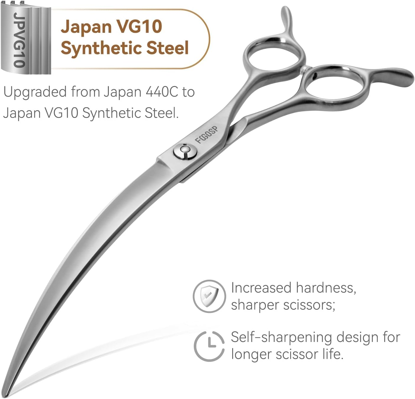 FOGOSP Professional 45&deg;Curved Grooming Scissors for Dogs 7.0 in Big Arc Curved Shears for Professional Groomer Japan VG10 High-Carbon Steel Right Hand Matte image number 4