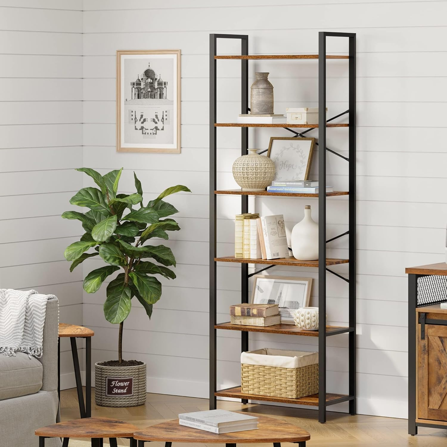 VASAGLE 6-Tier Tall Bookshelf, Large Bookcase with Steel Frame, Deep Book Shelf for Living Room, Home Office, Study, 11.8 X 26 X 73.2 Inches, Industrial Style, Rustic Brown and Black ULLS062B01 image number 4