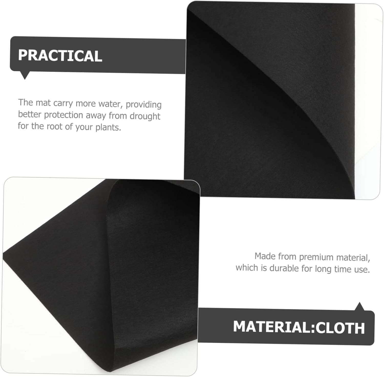 KONTONTY Capillary Mat Plant Pad for Automatic Plant System Gardening Hydroponics Supplies 1.2X1M Black Breathable Water Absorption Mat 10 Tags for Indoor and Outdoor