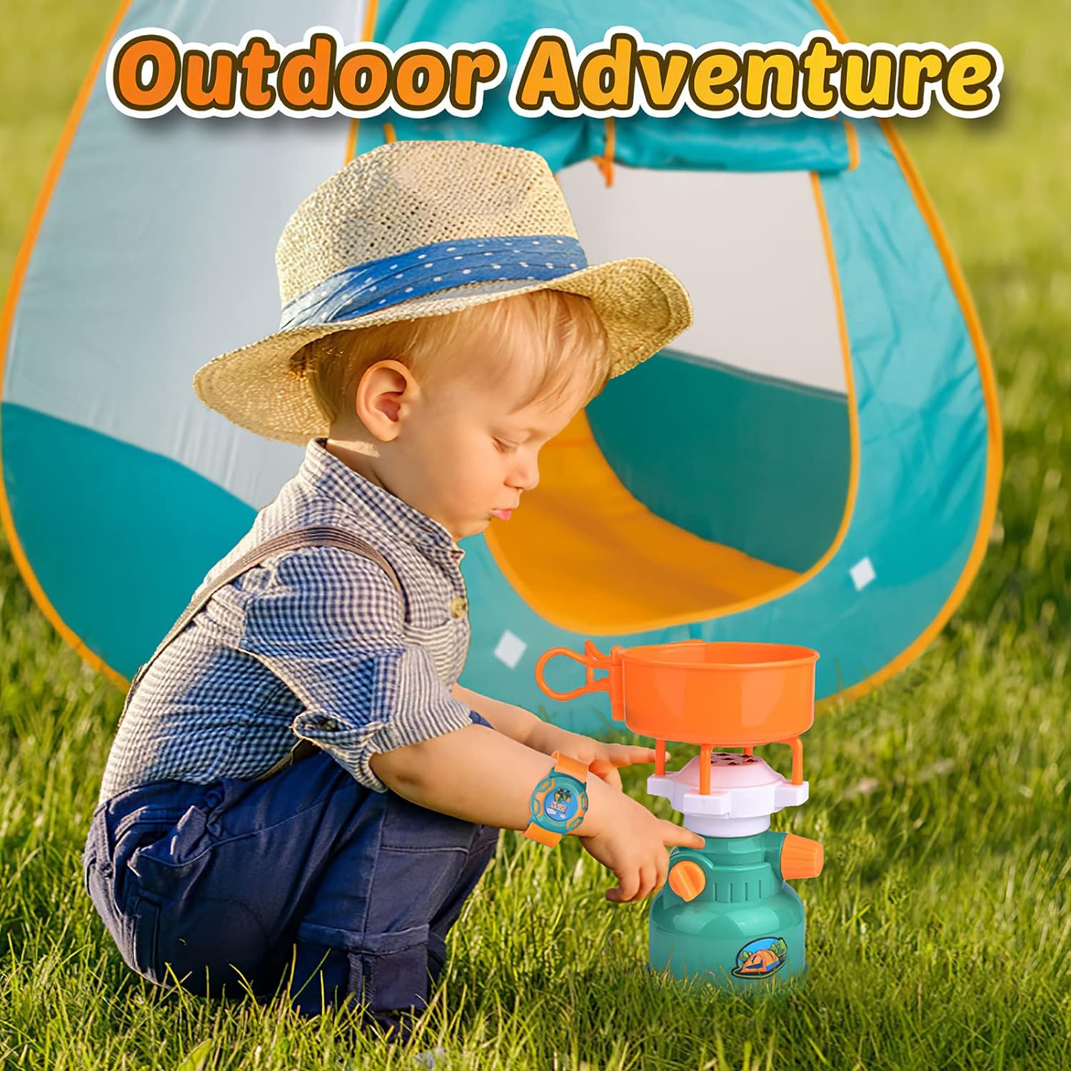 Kids Play Tent, Pop up Tent with Kids Camping Gear Set, Outdoor Toys Camping Tools Set for Kids image number 2