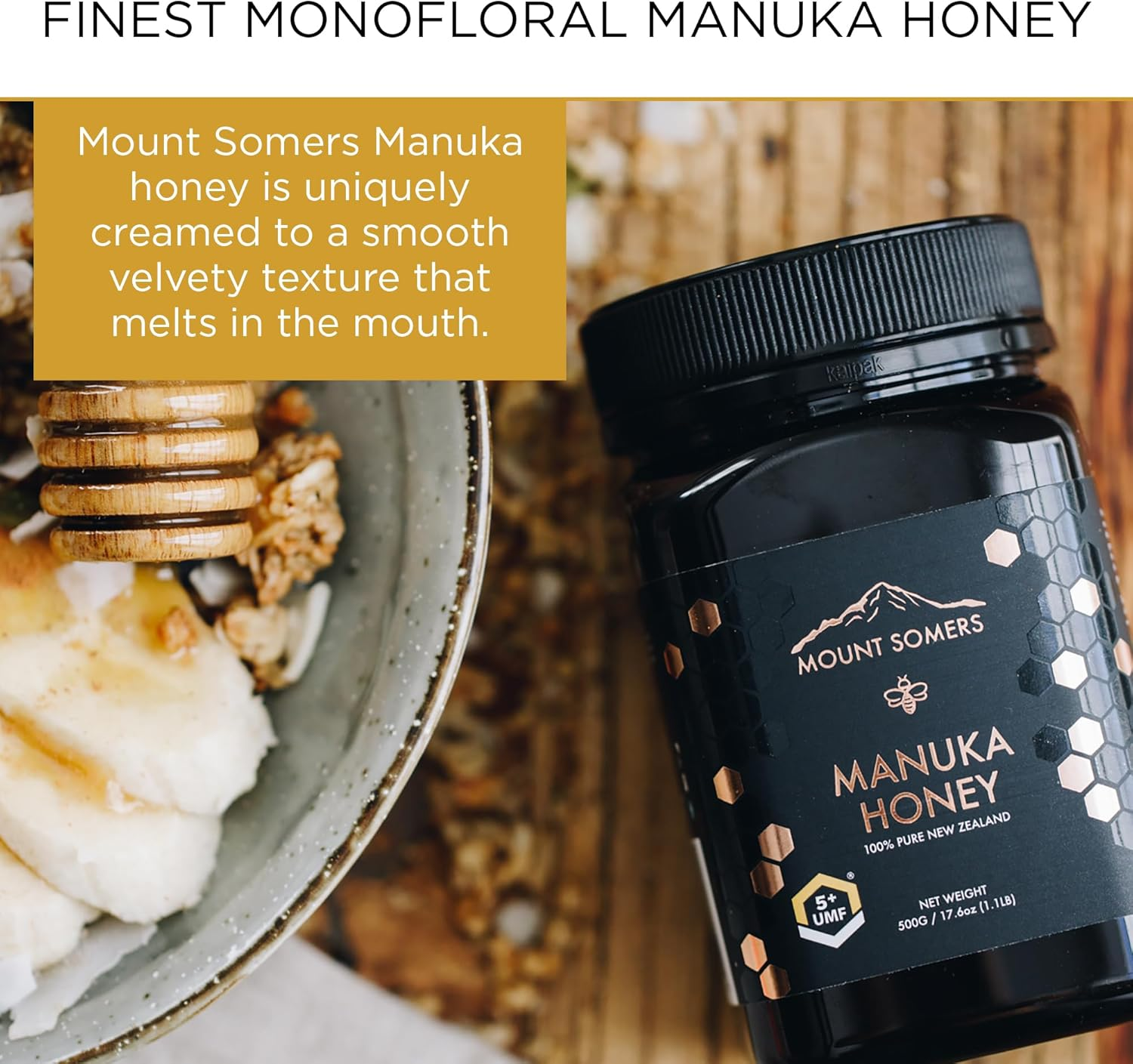 Mount Somers 100% Pure Premium Raw Manuka Honey - UMF 5+ / MGO 83+ 500G Jar, Non GMO New Zealand Manuka Honey, Genuine Natural Superfood, Great Taste, UMF Certified & Traceable image number 6