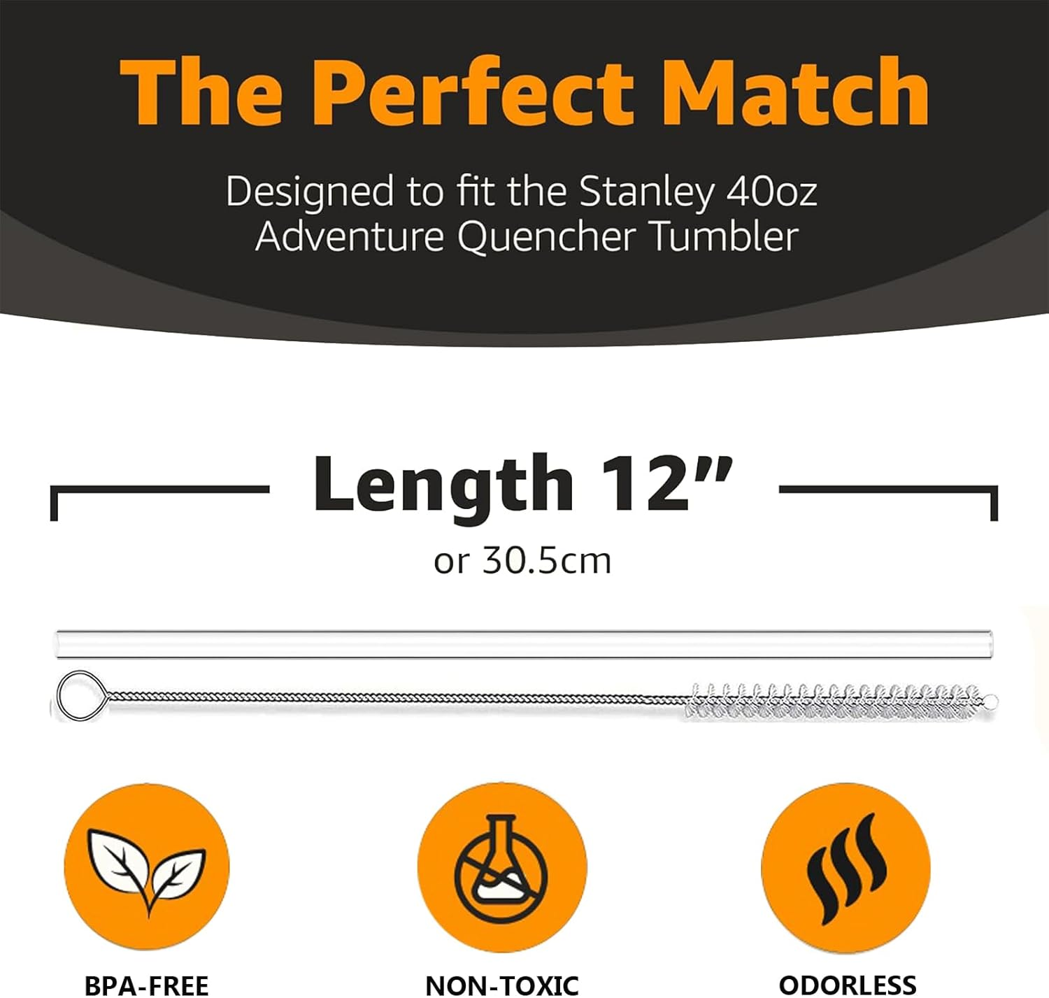 VITEVER Replacement Straw Compatible with Stanley 40 Oz 30 Oz Cup Tumbler, 6 Reusable Straws with 1 Cleaning Brush,Plastic (Clear) - Grey image number 4