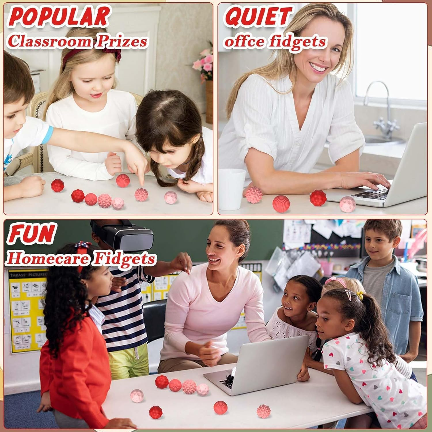 Magnetic Sensory Fidget Ball Toy, Anti-Stress Silicone Ball Toy 8 PCS, Motor Skills Toy with Multi Texture, Peace of Hands and Anxiety Mind, Fun Stress Free Magnet Balls, for Adults and Teens (Pink) image number 2