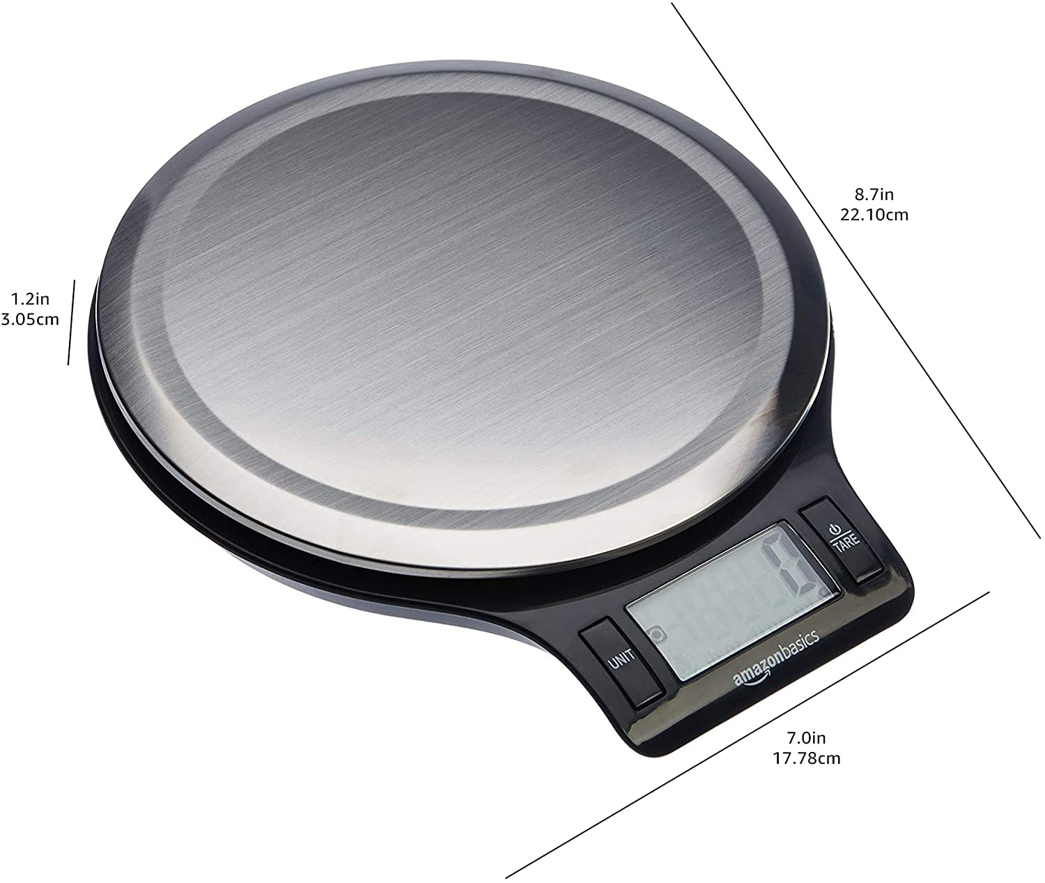 Amazon Basics Digital Kitchen Scale with LCD Display, Batteries Included, Weighs up to 4.9 Kgs, Black and Stainless Steel image number 1