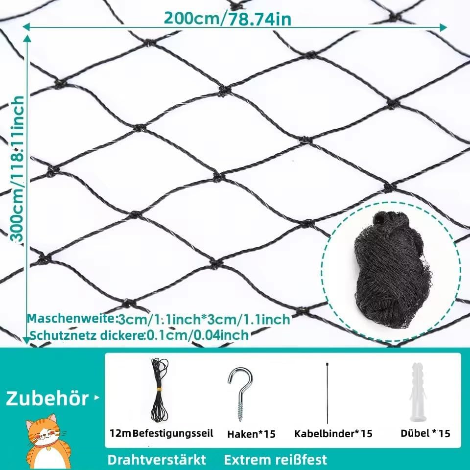 Parain Cat Net for Balcony Window Wire Reinforced Cat Protection Net Robust Protective Net 2 X 3 M