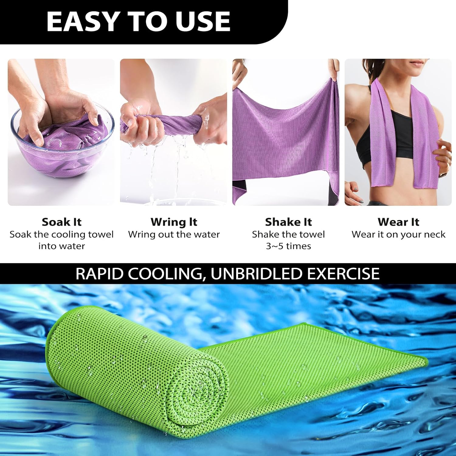 Ymomode Cooling Towels - 5 Pack Gym Towels, Gym Towel for Working Out, Yoga Towel, Quick Dry Towel for Running, Camping, Fitness & More Activities - Black/Black/Grey/Grey/Grey image number 5