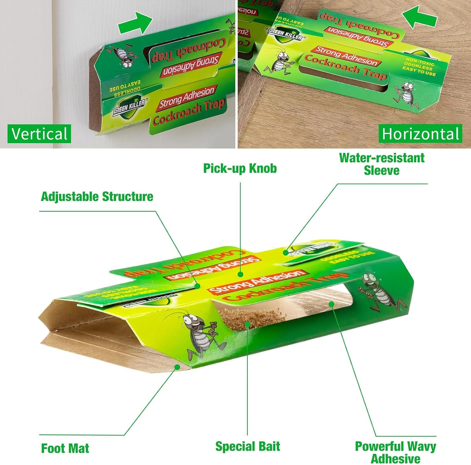 Cockroach Traps, Strong Adhesive Roach Traps, Highly Effective Roach Trap, Cockroaches Killer, Safe Cockroach Bug Trap for Indoor Use, No Smell & Non-Toxic, User Friendly (50 Pack)
