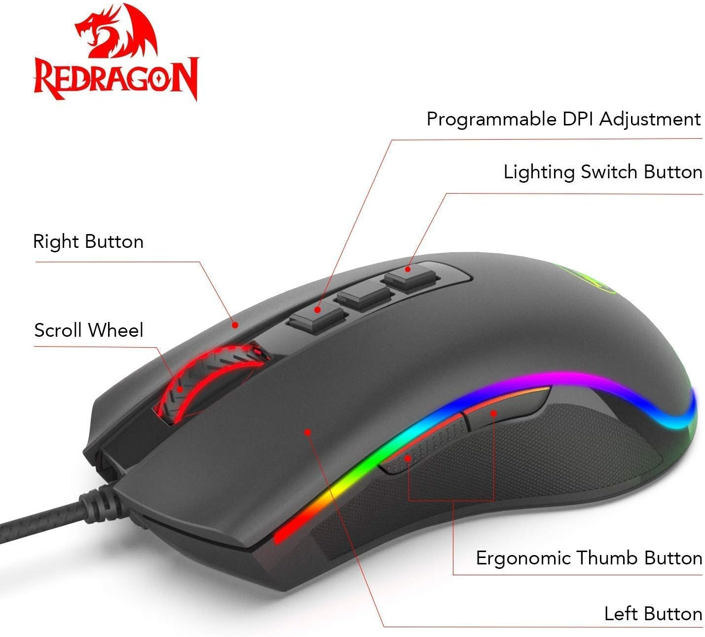 Redragon Gaming Mouse with 16.8 Million RGB Color Backlit (M711) image number 6