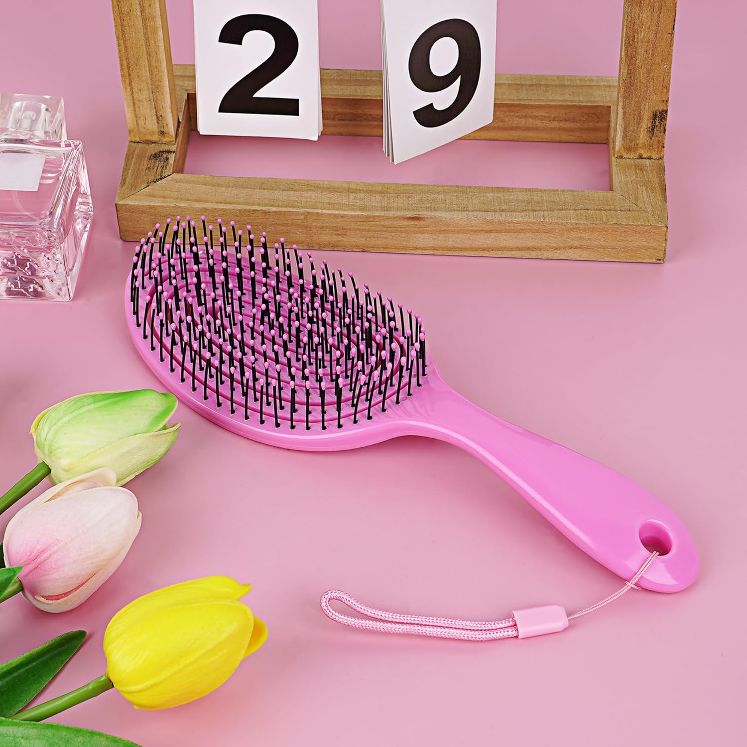 Biiange Detangling Brush for Women, Spiral Hairbrush, Vented Hairbrush with Soft Bristles, Glide through Tangles with Ease, for Straight, Curly & Wet Hair (Rose Red)