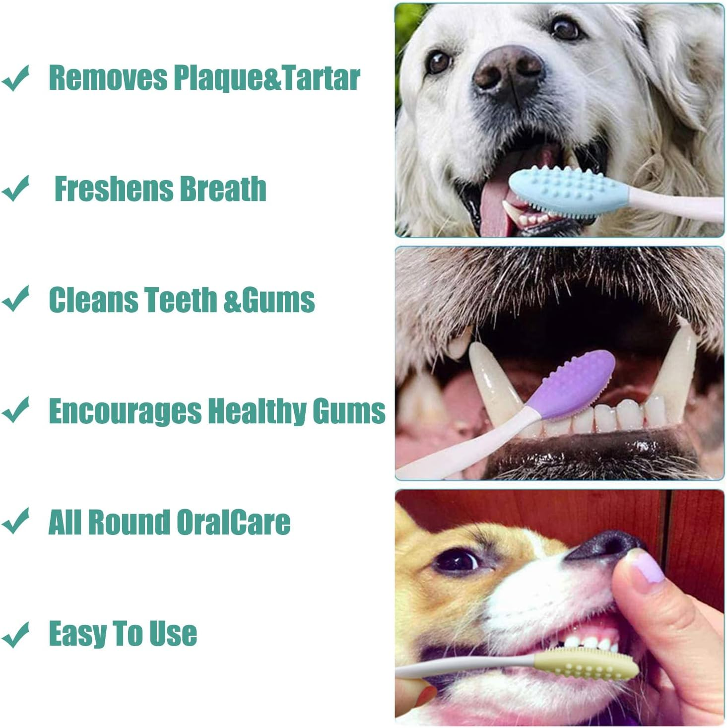Gingeruper Dog Toothbrush, Silicone Double-Sided Soft Comfort Gentle Toothbrush Set with 5.7 Inch Curved Long Handle for Small Puppies Dogs Cats image number 3