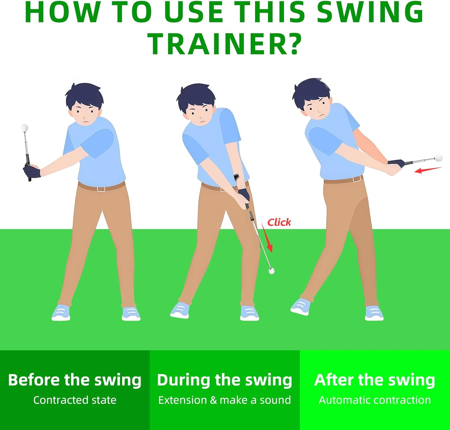 Retractable Golf Swing Trainer Aid, Golf Grip Trainer, Golf Accessories - Strength & Tempo Training for Chipping Hitting &ndash;Ideal for Beginners, Indoor & Outdoor Practice image number 1