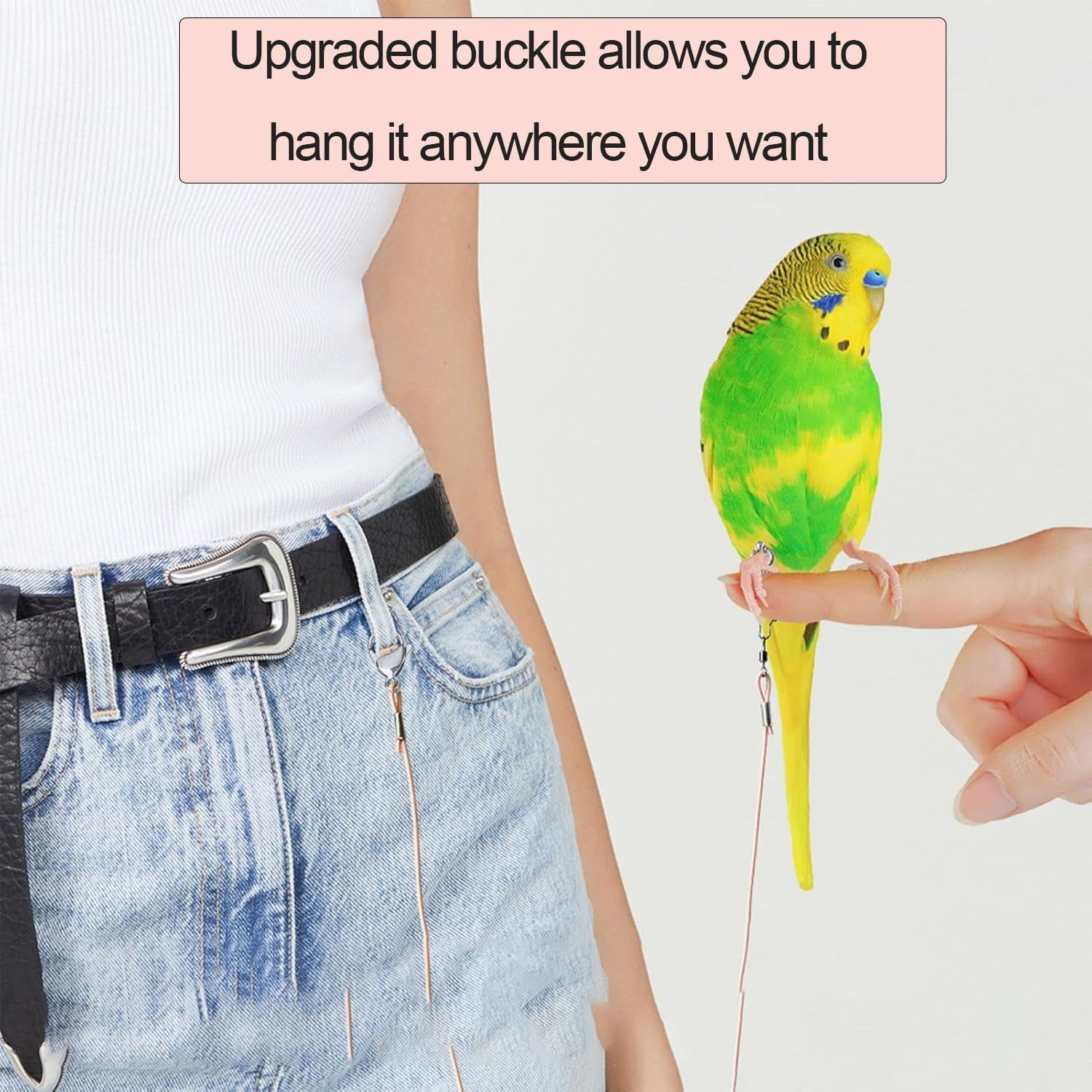 Bird Training Rope with Ankle Ring, Adjustable Harness, Biting-Resistant Toy with Ankle Foot Ring, Bird Pet Outdoor Flying Training Rope for Terrace (Pink) image number 2