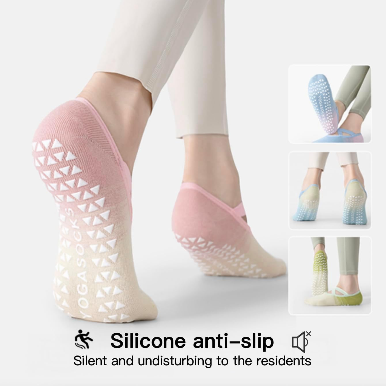 6 Pairs Pilates Socks for Women - Non Slip Grip Socks for Yoga, Barre, Hospital, Dance, Barefoot image number 4