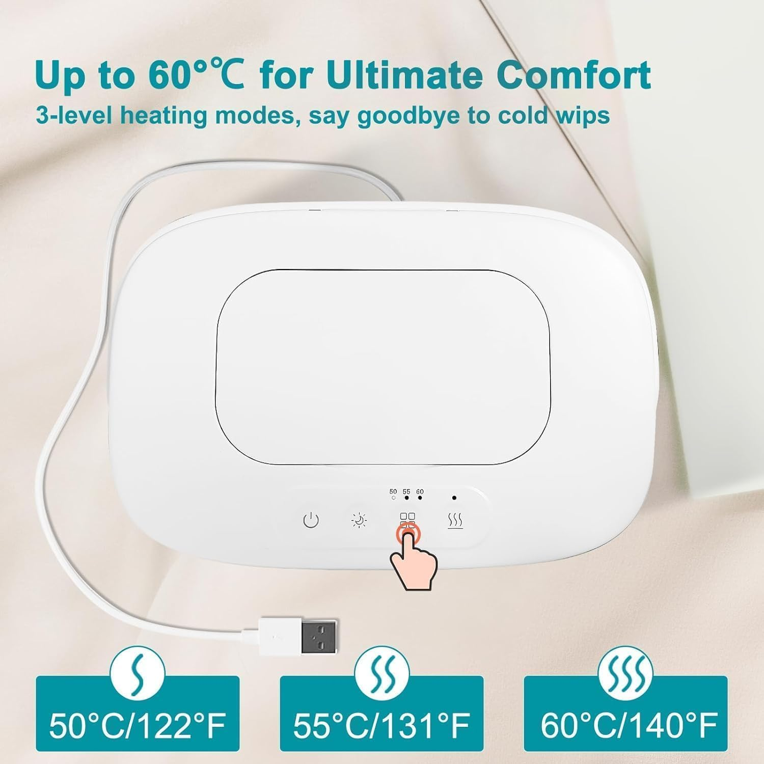 Baby Wipes Warmer, Adjustable Diaper Wipes Warmer with LED Light & USB Cable, Wipe Warmer with Digital Display, Heater Thermostat Wet Wipes Box for Home Travel image number 3