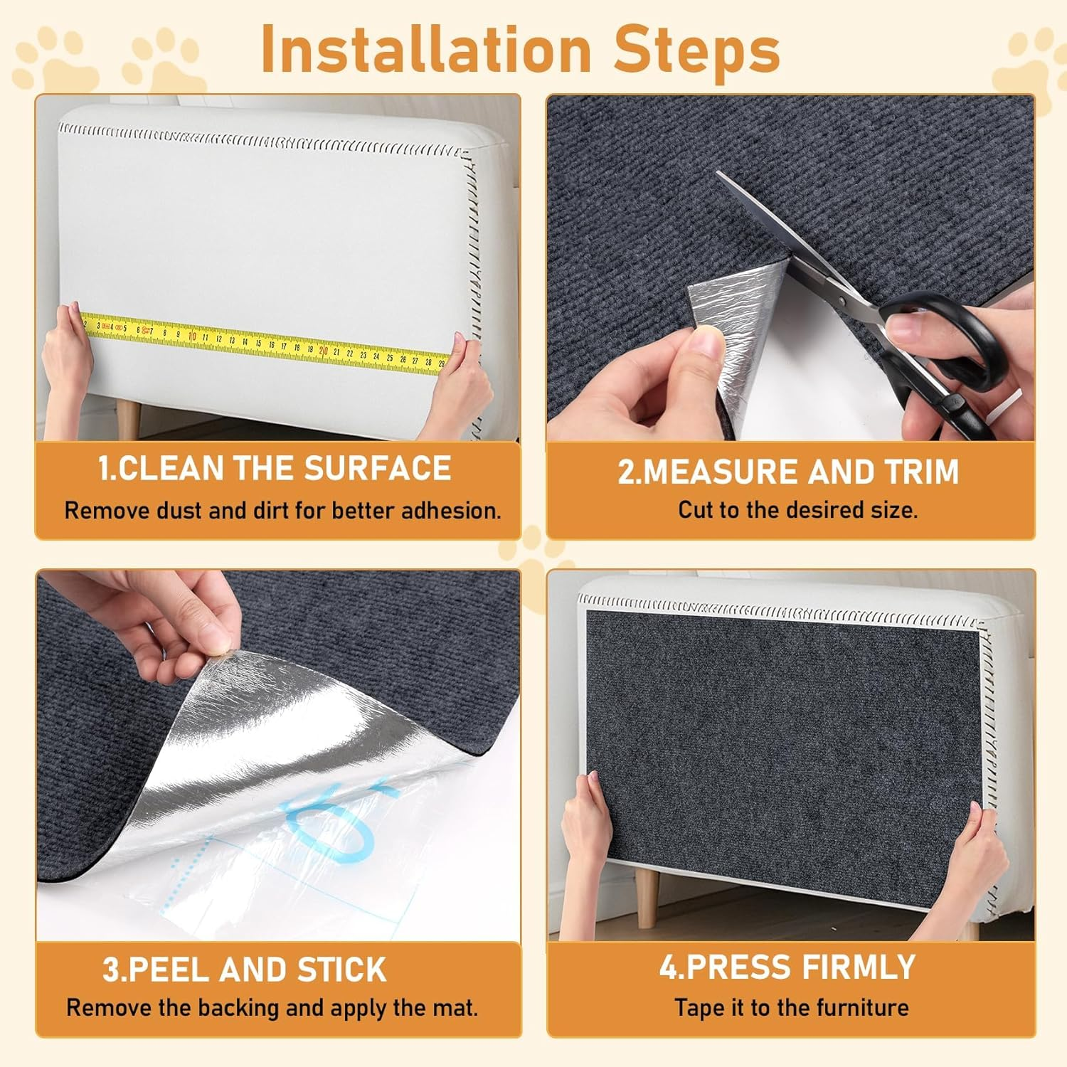 Rewallpaper Cat Scratch Mat Trimmable Sisal Textured Dark Grey Cat Carpet Scratching Post Self Adhesive Durable Claw Guard Pad for Sofa Chair Legs Desk Side Door Frame Furniture Protector 12In X 6.5Ft image number 2