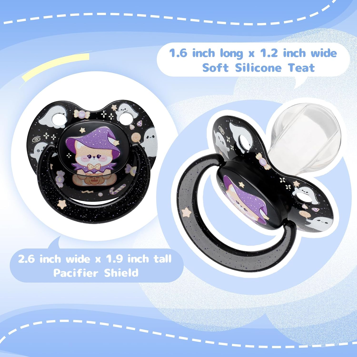 Somniumnight Halloween Adult Pacifier Big Size: Cute Bear Binky for Anxiety Relief - Large Shield Paci with Case Black image number 1