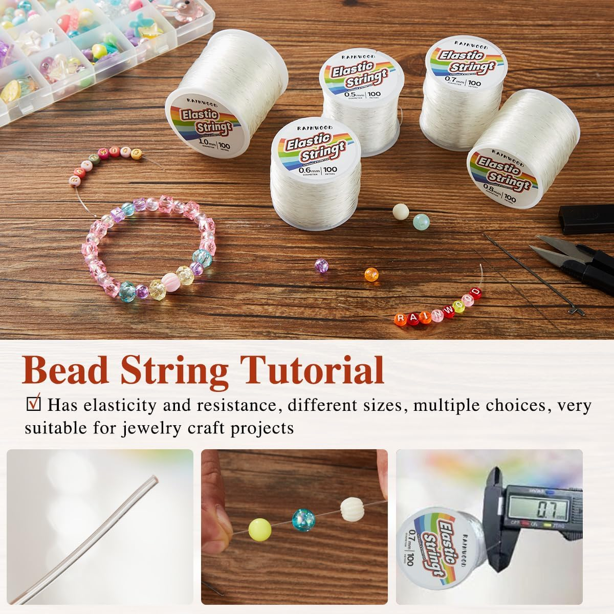 Elastic Bracelet String Cord Kit: 2 Rolls of 200M (0.5Mm) Clear Beaded Stretch Cord with Tools - Perfect for Bracelet Making and DIY Jewelry Projects! image number 1