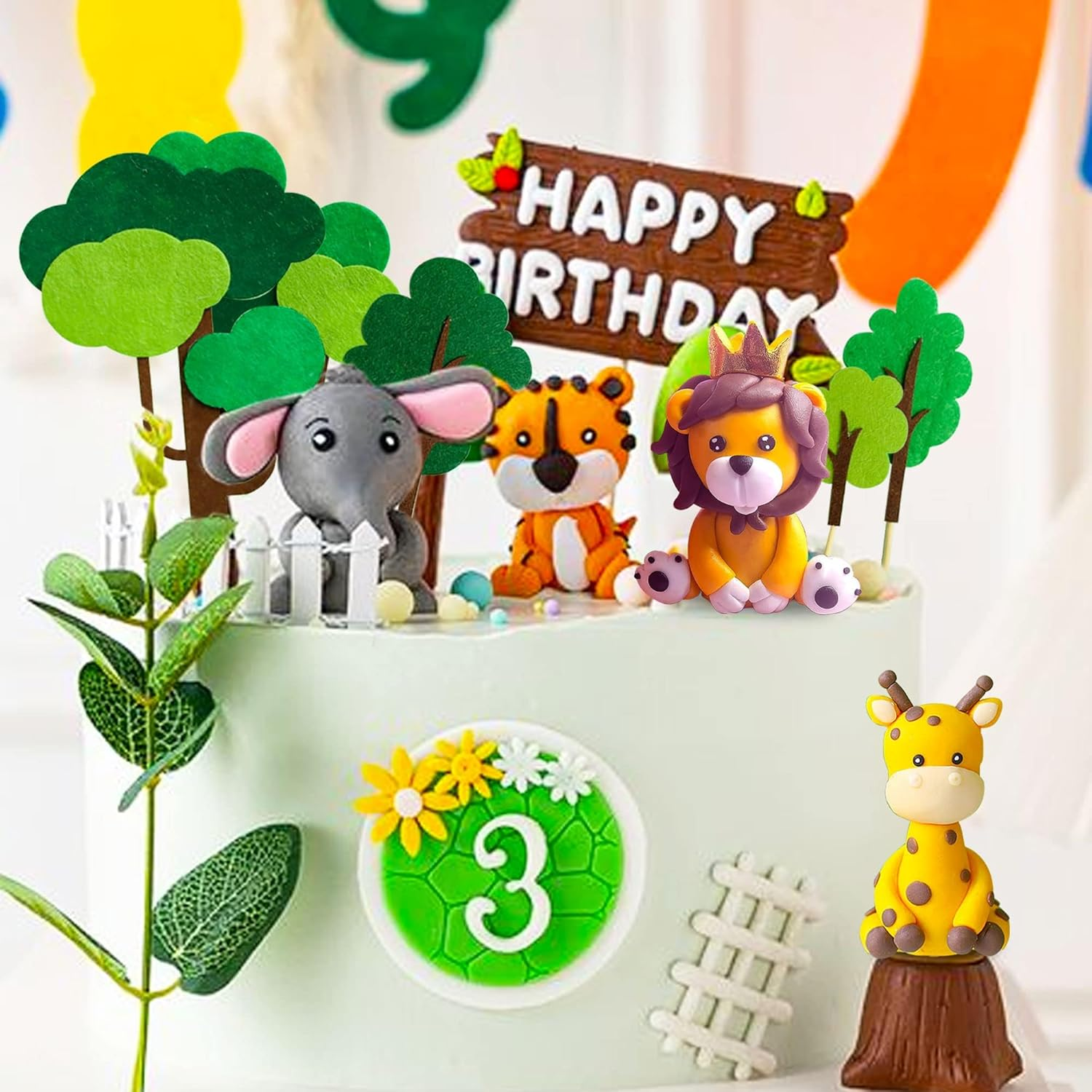 Jevenis Jungle Animals Cake Decorations Wild One Cake Decoration Safari Cake Decoration Giraffe Elephant Lion Tiger Cake Jungle Animals Birthday Party Party Decorations image number 3