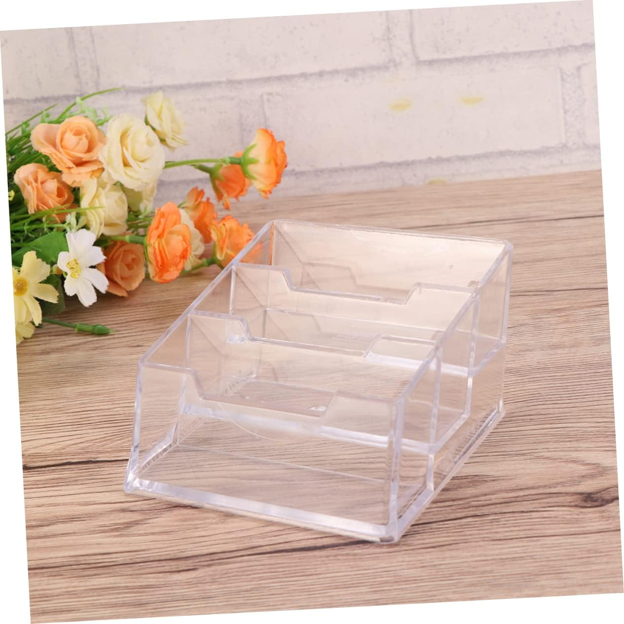 HOODANCOS Stationery Organizer Acrylic Business Case Slot Table Storage Box Office Supplies Card Holder Desk Accessory image number 1