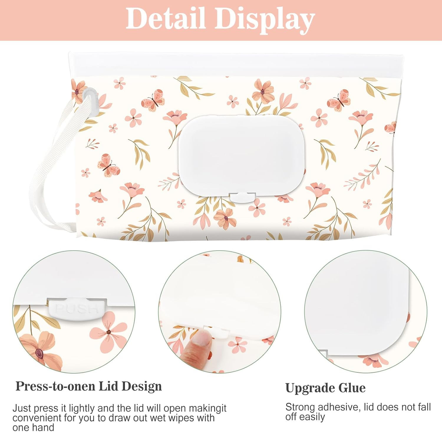 FEBSNOW 2 Pack Baby Wipes Dispenser Holder, Portable Refillable Baby Wet Wipes Pouch Container Reusable Travel Case for Outdoor Hiking, Pink Flower