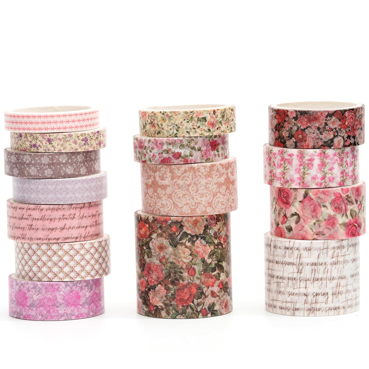 Songdao Floral Washi Tape Set - 15 Rolls Blossom Arts Adhesive Tapes Flowers Garden Decorative Masking Tape Sets for Craft, Kids, Scrapbook, DIY, Gift Wrapping (3-Lavender Fields)