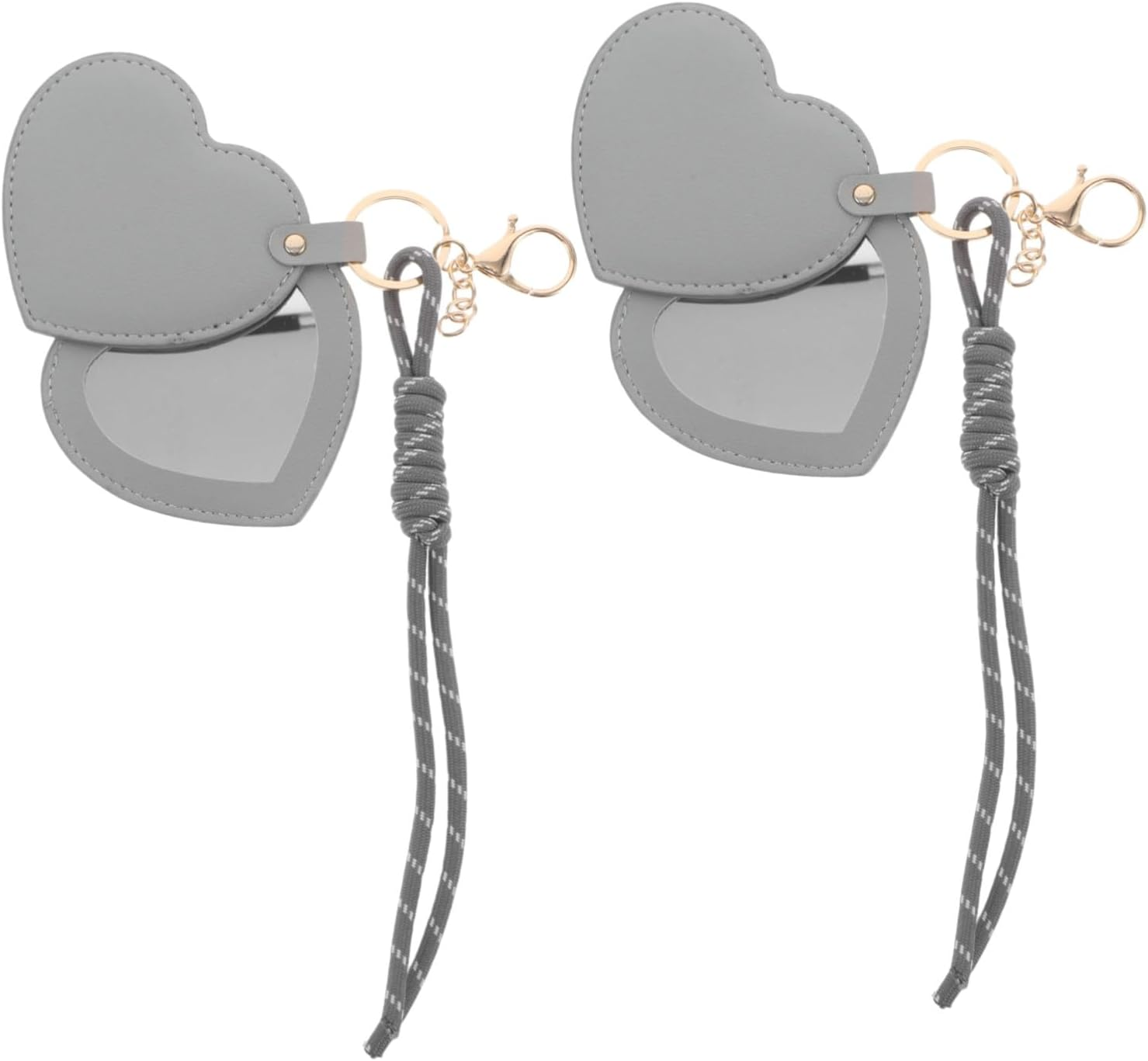 MUSISALY 2Pcs Heart Shaped Compact Mirrors with PU Leather Finish Mini Portable Makeup Touch-Up Mirrors for Women Stylish Keychain Wristlet Accessories for Purses and Wallets
