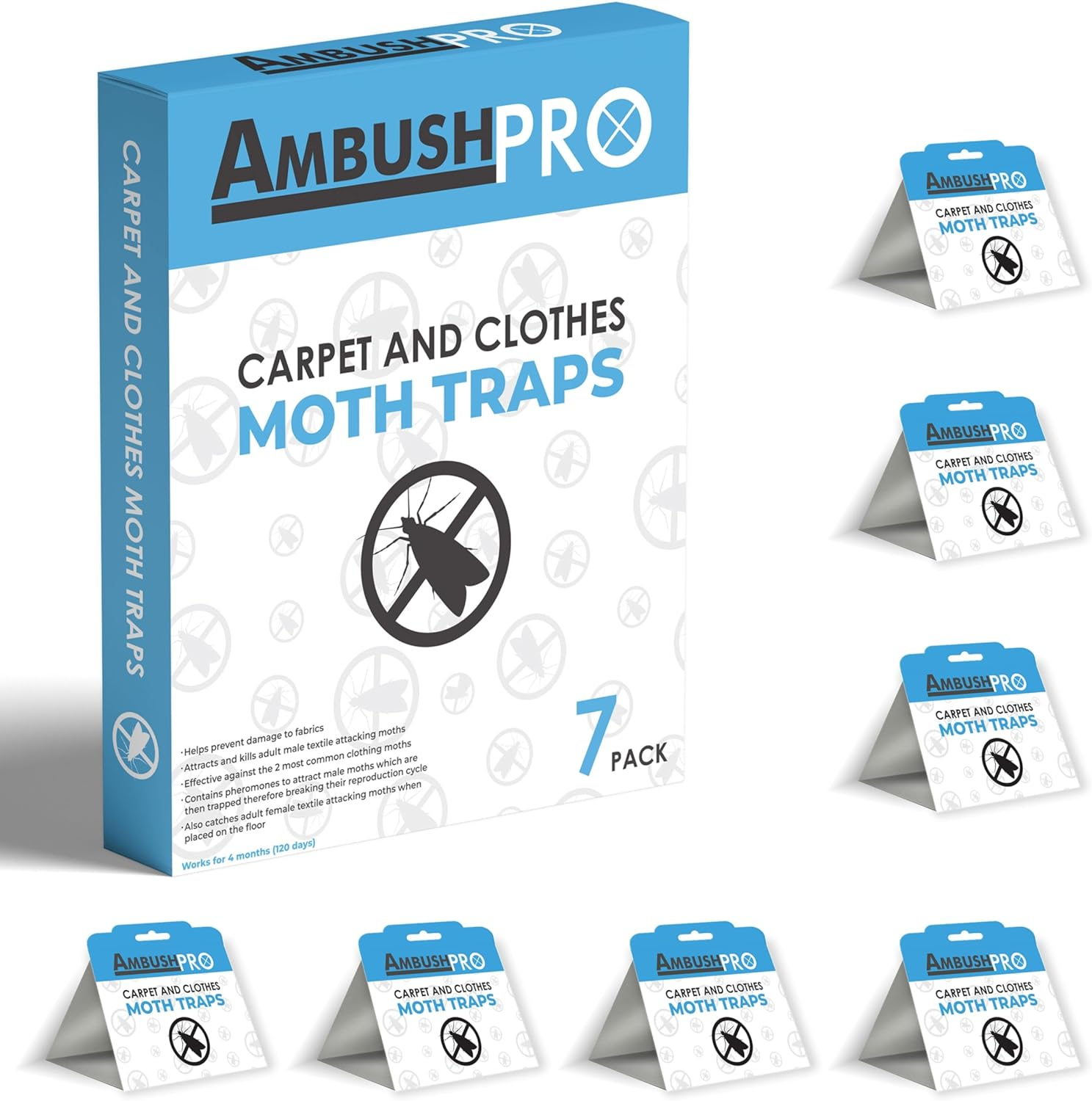 CARPET and CLOTHES MOTH TRAPS. 7 Pack of Toxin-Free, Sticky Pheromone Traps That Attract and Kill Carpet Moths and Clothes Moths. image number 4