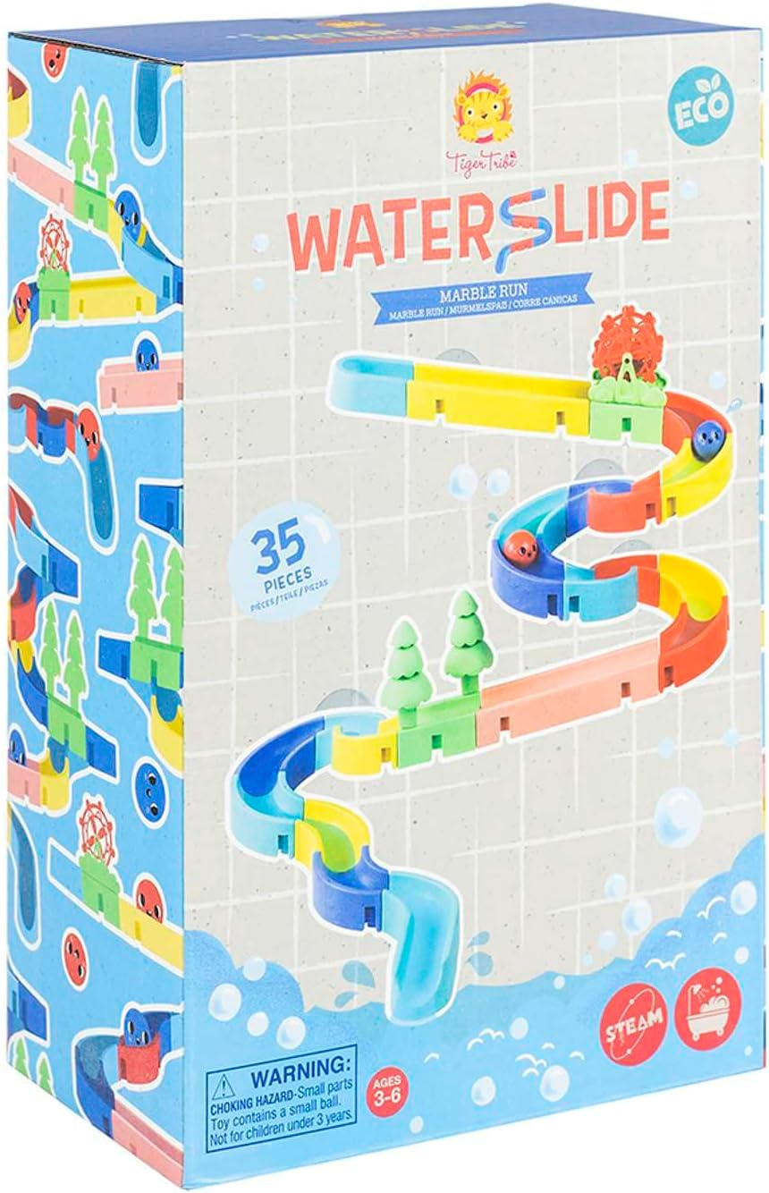 Tiger Tribe: Waterslide: Marble Run - ECO - Interactive Bath Toy, Build Marble Runs, Includes 35 Configurable Pieces, STEM Learning, Kids Ages 3-6 image number 1