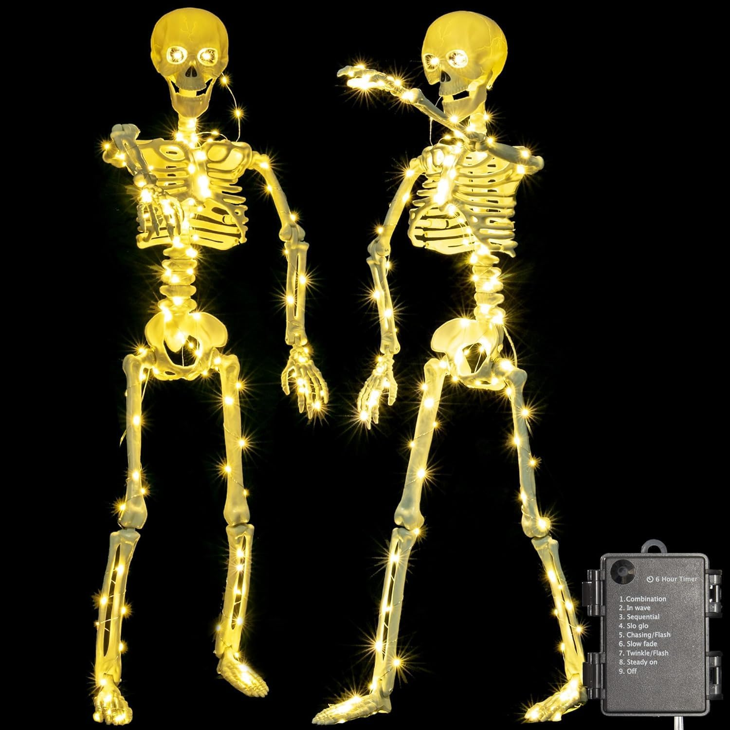 Halloween Skeleton Decorations - 40" (100Cm) Light-Up Skeleton with LED Poseable Full Body with Halloween Prop for Indoor & Outdoor Yard, Porch, Haunted House & Party Decor (2 Pack) image number 4