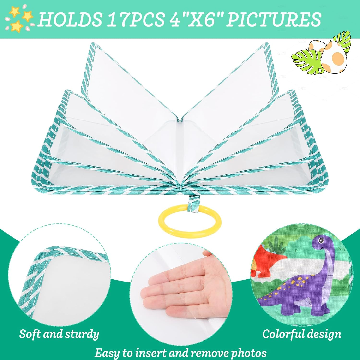 My First Photo Book for Baby 4&times;6 Inch Soft Cloth Photo Album for Family Memory with Baby Safe Mirror Toddler Photo Album Gift for New Parents (Dinosaur, 1) image number 4